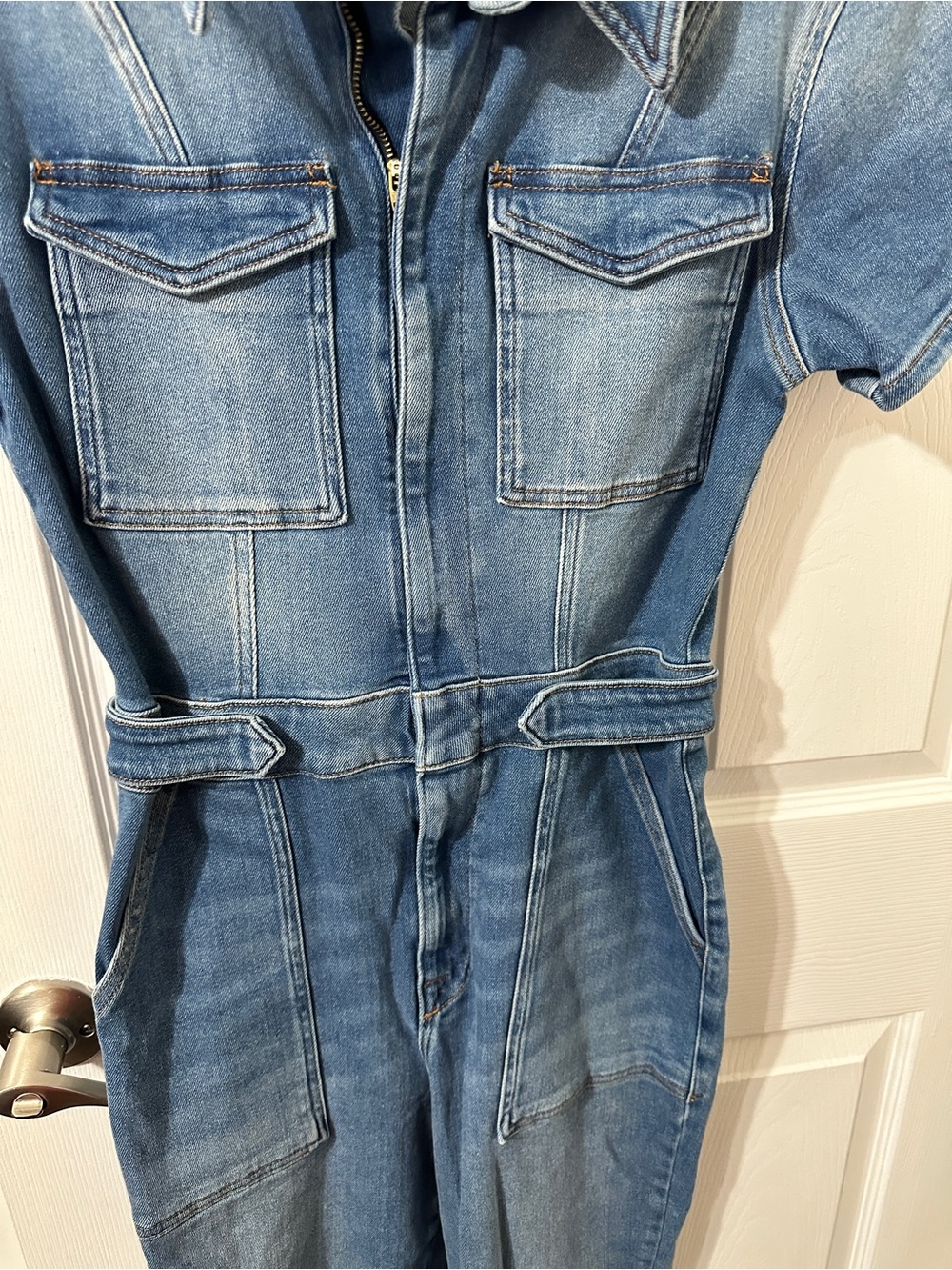 Good American Blue Denim Short-Sleeve Jumpsuit - Picture 2 of 3
